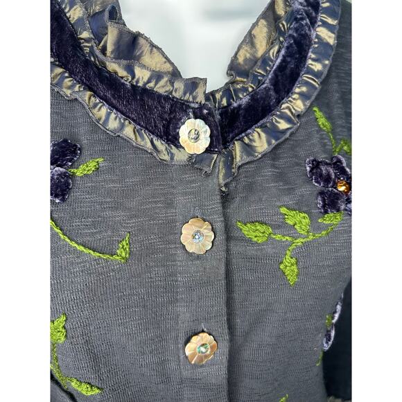 Cordelia Cardigan Sweater Purple Ruffly Embroidery Whimsigoth Artsy Womens M - Picture 2 of 11